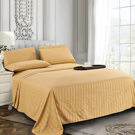 Elegant Comfort Softest and Coziest 4-Piece Sheet Set - 1500 Premium Hotel Quality Microfiber - Luxurious Wrinkle Resistant 4-Piece Damask Stripe Bed Sheet Set, Twin XL, Camel/Gold