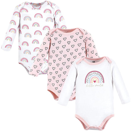 Hudson Baby unisex-baby Cotton Long-sleeve Bodysuits, Modern Rainbow, 3-6 Months