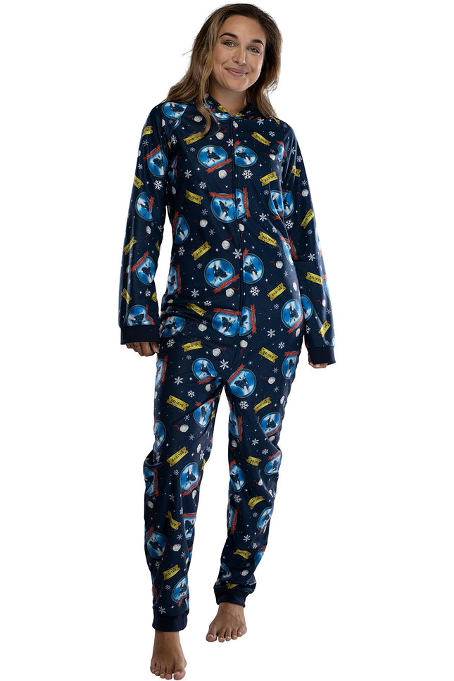INTIMO Polar Express Adult Believe Hooded One-Piece Footless Sleeper Union Suit For Men and Women, Polar Express, XXL-3XL