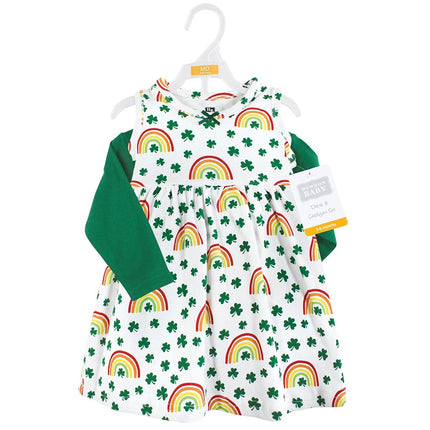 Hudson Baby Baby Girls' Cotton Dress and Cardigan Set, St Patricks Rainbow, 5T