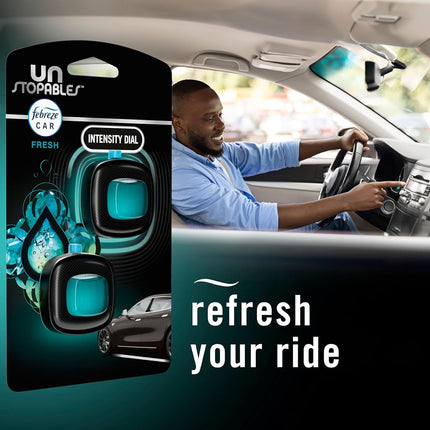Febreze - Unstopables Car Odor-Fighting Air Freshener, Fresh Scent, 0.07 oz, Pack of 4