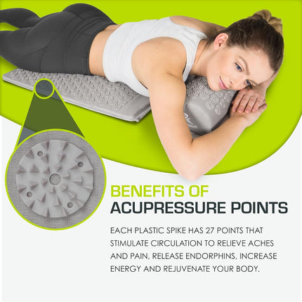 ProsourceFit Acupressure Mat and Pillow Set for Back/Neck Pain Relief and Muscle Relaxation, Large - Gray/Gray