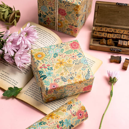 WRAPAHOLIC Jumbo Kraft Floral Wrapping Paper Roll - 30 Inch x 33 Feet - Spring Summer Garden Flower Design Perfect for Wedding, Bridal Shower, Birthday