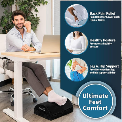 ComfiLife Adjustable Footrest Memory Foam - Ergonomic Design for Back and Hip (Black)