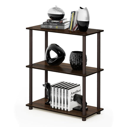Furinno TURN-N-TUBE Storage Shelves, 3-Tier Book Shelf, Corner Shelf, Toolless Open Shelves, for Organization and Storage, Living Room, Garage, Home Office, Walnut