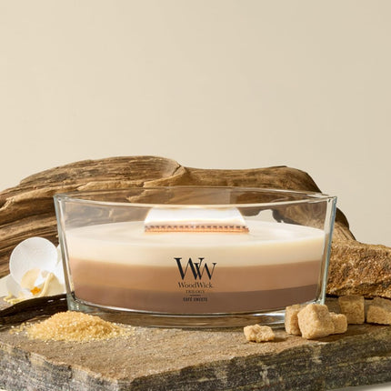 WoodWick Ellipse Scented Trilogy Candle | Café Sweets | with Hearthwick Crackling Flame | Up to 50 Hours Burn Time