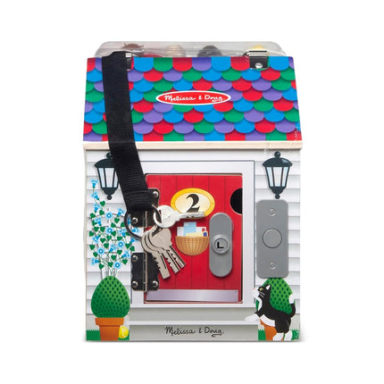 Melissa & Doug Wooden Doorbell House – Portable Playset for Children | With Lock, Key & Little People | Fine Motor Skills | Age 3+