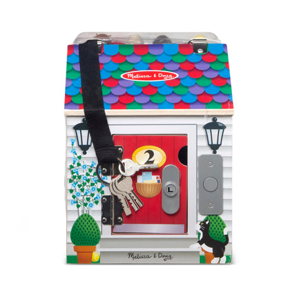 Melissa & Doug Wooden Doorbell House – Portable Playset for Children | With Lock, Key & Little People | Fine Motor Skills | Age 3+