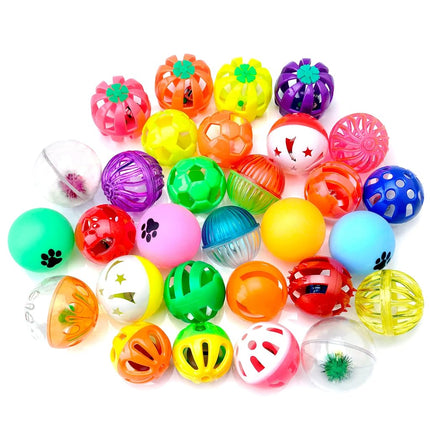 CHIWAVA 36PCS Plastic Noisy Cat Toy Ball with Bell Kitten Chase Toys 8 Type
