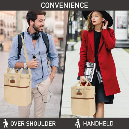 opux 6 Bottle Carrier Tote | Insulated Padded Wine Cooler Bag for Travel. Picnic, BYOB | Portable Leakproof Wine Tote Bag for Dinner, Party, Christmas, Wine Gift for Women, Men (Cream Beige)