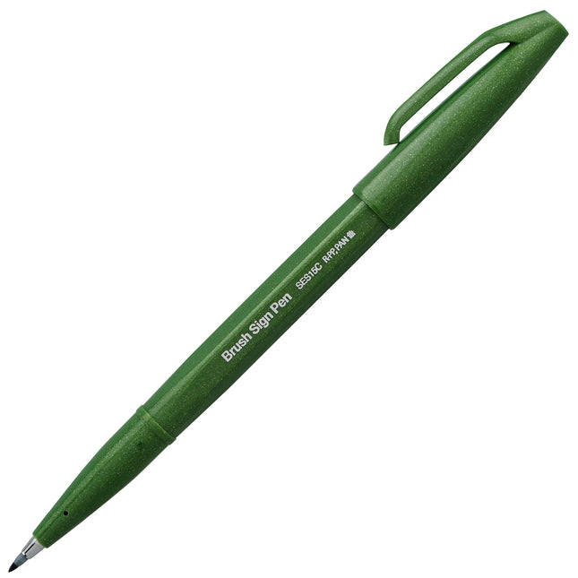 Pentel Arts Sign Pen Brush, tinta verde oliva, caja de 12 bolígrafos