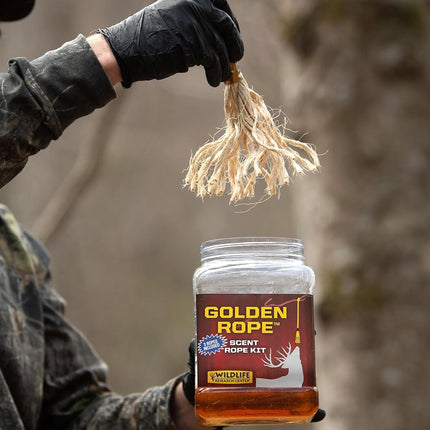 Wildlife Research Center Golden Rope Scent Rope Kit – Single Scent Rope Scrape Kit for Deer Hunting with Rope, Cable Tie and Golden Rope Scent Concentrate – Doe and Buck Deer Attractant