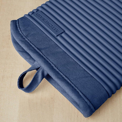 KitchenAid Ribbed Soft Silicone Oven Mitt Set, Blue Willow 2 Count