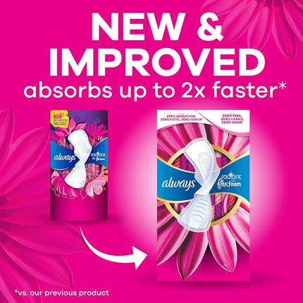 Always Radiant Feminine Pads For Women, Size 1 Regular Absorbency, With Flexfoam, With Wings, Light Clean Scent, 30 Count x 3 Packs (90 Count Total)