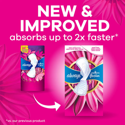 Always Radiant Feminine Pads For Women, Size 1 Regular Absorbency, With Flexfoam, With Wings, Light Clean Scent, 30 Count x 3 Packs (90 Count Total)