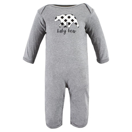 Hudson Baby baby-girls Cotton Coveralls, Baby Bear Gray Black, 0-3 Months