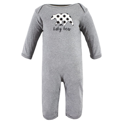 Hudson Baby baby-girls Cotton Coveralls, Baby Bear Gray Black, 0-3 Months