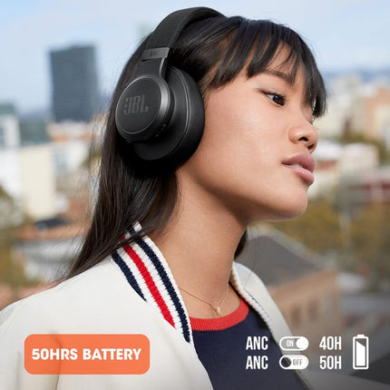 JBL Live 660NC - Wireless Over-Ear Noise Cancelling Headphones with Long Lasting Battery and Voice Assistant - Black, Medium