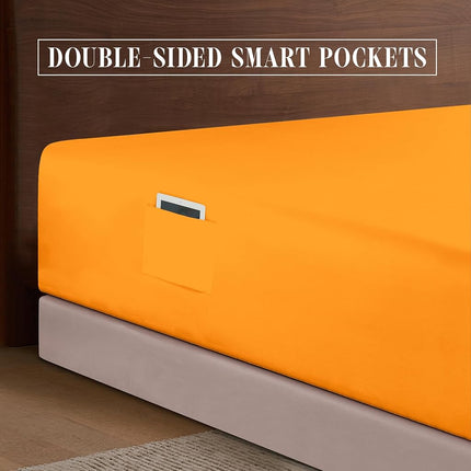 Elegant Comfort 1500 Premium Hotel Quality 18-24 Inches Deep - Extra Deep Pocket Single Fitted Sheet for High Mattress, Luxury and Softest, Smart Pocket - Wrinkle Free, California King, Orange
