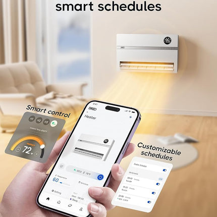 DREO Wall Heater for Bathroom, Smart Space Heaters with ALCI Plug, 1500W, 120� Vertical Oscillation, Adjustable Thermostat, 24H Timer, Easy Installation Electric Heater for Indoor use, Bedroom, Office
