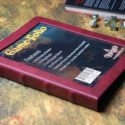 Forged Dice Co. Game-Folio PU Leather Portfolio Binder - Gaming Binder for DND Character Sheets with DND Spell Cards Organizer and Clear Front Pocket - Compatible with Dungeons and Dragons RPG - Red