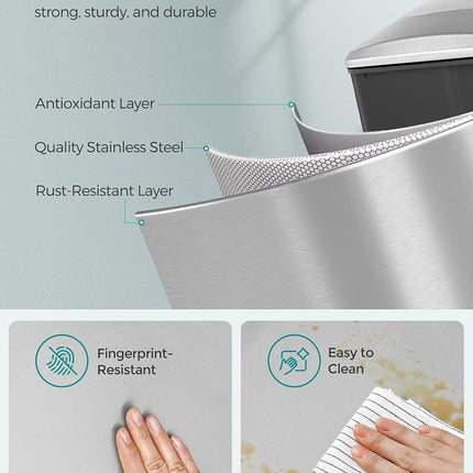 SONGMICS 48L Slim Pedal Bin, Steel, with Lid, Soft Closure
