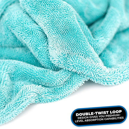 The Rag Company - The Liquid8r Twist Loop Microfiber Drying Towel - 25 in. x 36 in. 1100gsm 70/30 Blend (Aqua Blue)
