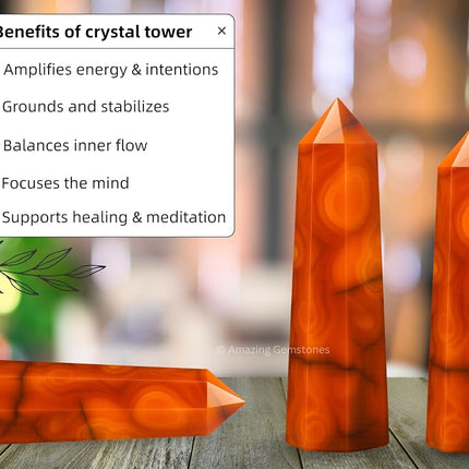 Amazing Gemstone Carnelian Crystal Towers - Natural Healing Crystal Point Obelisk for Reiki Healing and Crystal Grid (3" to 4" INCH)
