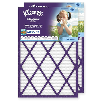 Kleenex Elite Allergen Air Filter 20x30x1 Inches - 13 MERV RATING (2-Pack)