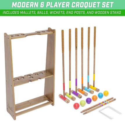 Ensemble de croquet GoSports Premium en bois teinté à six joueurs avec support en bois artisanal
