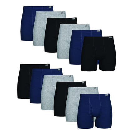 Hanes Boxer Briefs Pack, Moisture-Wicking Underwear for Men, Cool & Breathable Cotton, Assorted - 12 Pack, Large