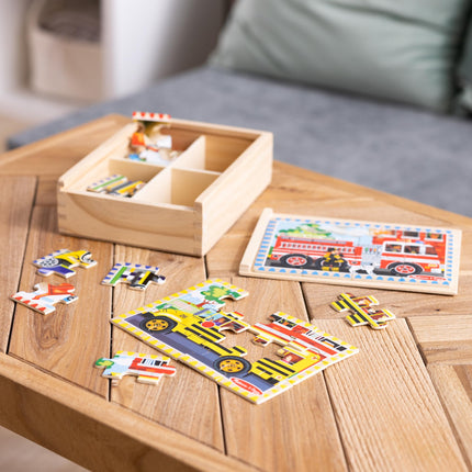 Melissa & Doug Vehicles Jigsaw Puzzles in a Box, Four Wooden Puzzles, Sturdy Wooden Storage Box, 12-Piece Puzzles [Toy] [Apr 18, 2007] Melissa & Doug
