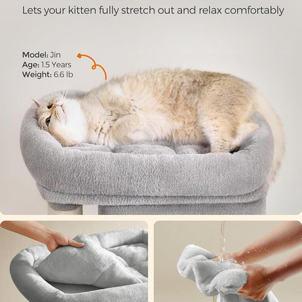 Feandrea Cat Tree Tower, 67 cm, S, Condo for Kittens up to 7 lb, Large Perch, 2 Caves, Scratching Post, Light Gray UPCT611W01