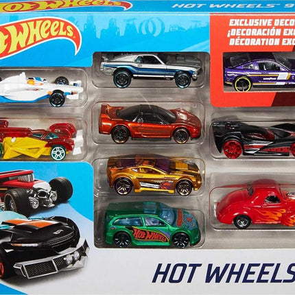 Hot Wheels Basic Car 9-Pack of 1:64 Scale Vehicles with 1 Exclusive Car, Modern & Vintage Models, Toy for Collectors & Kids 3 Years Old & Older