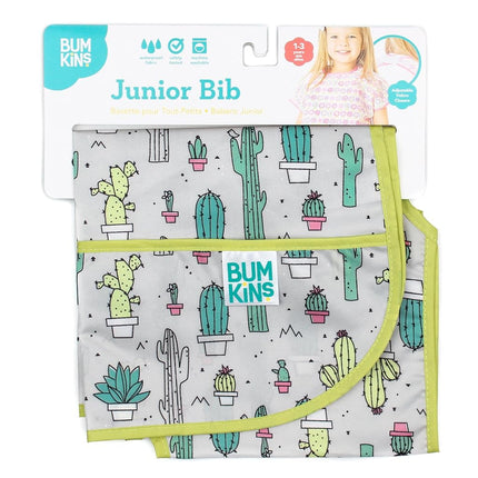 Bumkins Junior Bib, Adjustable Hook & Loop Closure, Catch-All Pocket, Baby-Led Weaning, Waterproof, Machine Washable, Stain & Odour Resistant, BPA Free, 1-3 Years, Cacti Design