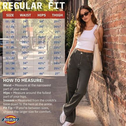 Pantalones Dickies de mujer de frente plano de mezcla de algodón elástico, negro V1, 12 corto