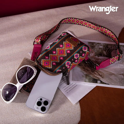 Wrangler Aztec Sling Bag Southwest Crossbody Bags Trendy Chest Bag, Hot Pink