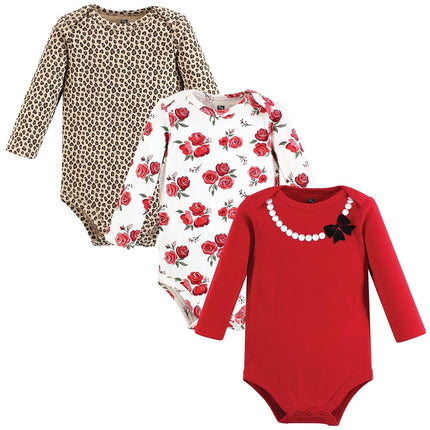 Hudson Baby Unisex Baby Cotton Long-Sleeve Bodysuits, Red Rose Leopard, Red Rose Leopard, 12-18 Months