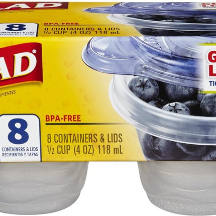 Glad Food Storage Containers - Mini Round Containers - 4 Ounce - 8 Count (Pack of 12)