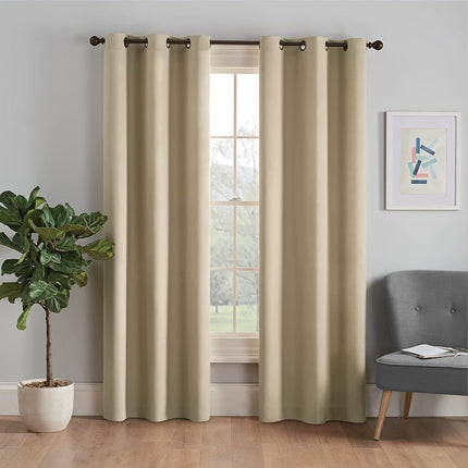 Eclipse Blackout Curtains for Bedroom - Microfiber 42" x 84" Insulated Darkening Single Panel Grommet Top Window Treatment Living Room, Beige