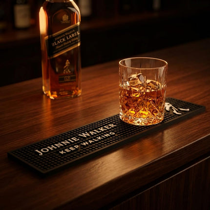 Johnnie Walker Bar Mat Keep Walking Scotch Whisky Spill Mat Rail Drip Mat - 19.25" x 3.5"
