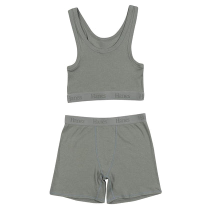 Hanes womens Originals 2-piece Lounge Set, Comfywear Supersoft Crop Top & Boxer Shorts Loungewear Set, Ecology Green/Ecology Green, XL