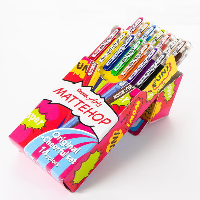 Pentel Mattehop Gel Pens, Original + Cheerful Colors Box Set, (1.0mm), Bold Line, 14 Assorted Colors (K110-V14ST)