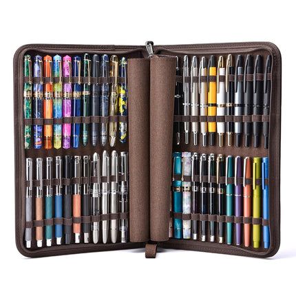 Lanxivi 48 Fountain Pen Case Coffee Organizer Bag, Waterproof Canvas Pen Display Holder with YKK Zipper
