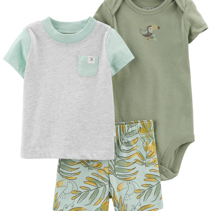 Carter's 3-Piece Giraffe Little Short Set, Toucan/