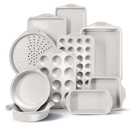 Country Kitchen Nonstick Stackable Bakeware Set - Durable, Easy Release Baking Set, Cream, 10 Pcs