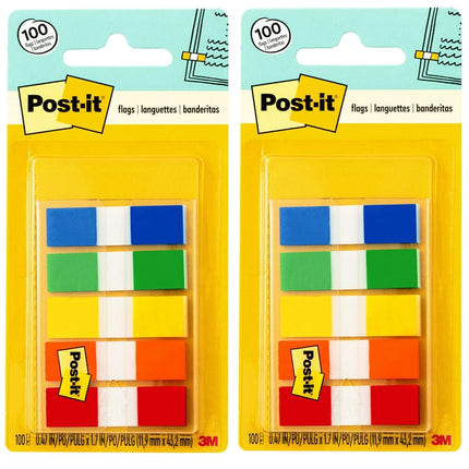 Post-it Flags with On-the-Go Dispenser, Assorted Primary Colors, 1/2-Inch Wide, 100/Dispenser, 1-Dispenser/Pack, 2-PACK