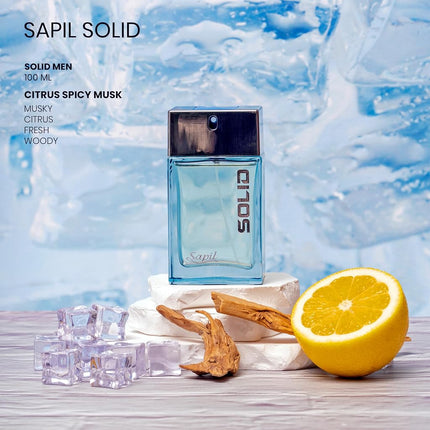 Sapil Solid - EDT Spray for Men - Powerful and Exotic Eau De Toilette - Long Lasting and Addictive Cologne - Opens with Citrus Notes - Perfect for Date Night or Evening Out - 3.4 oz
