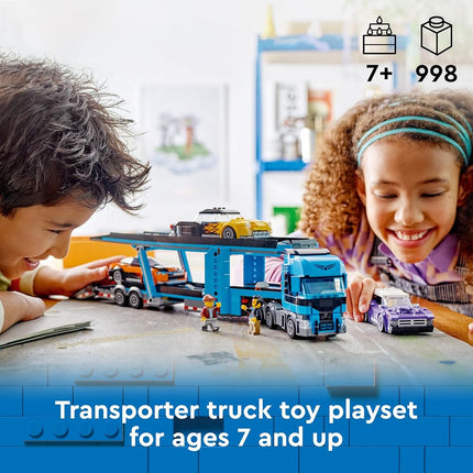LEGO City Car Transporter Truck with Sports Cars, 4 Vehicle Toy Set for 7 Plus Year Old Kids, Boys & Girls, with Trailer and 4 Minifigures for Imaginative Play, Creative Gift Idea 60408