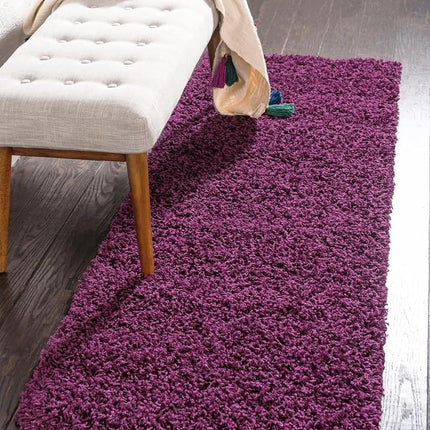 Alfombra alargada moderna de felpa Solo Solid Shag Collection de Unique Loom, color berenjena (0.91 x 3.05 m)